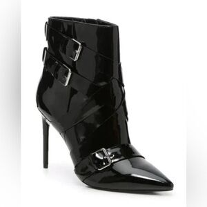 JLO Jennifer Lopez Finola Patent Moto Stiletto Booties – Size 9.5, Black